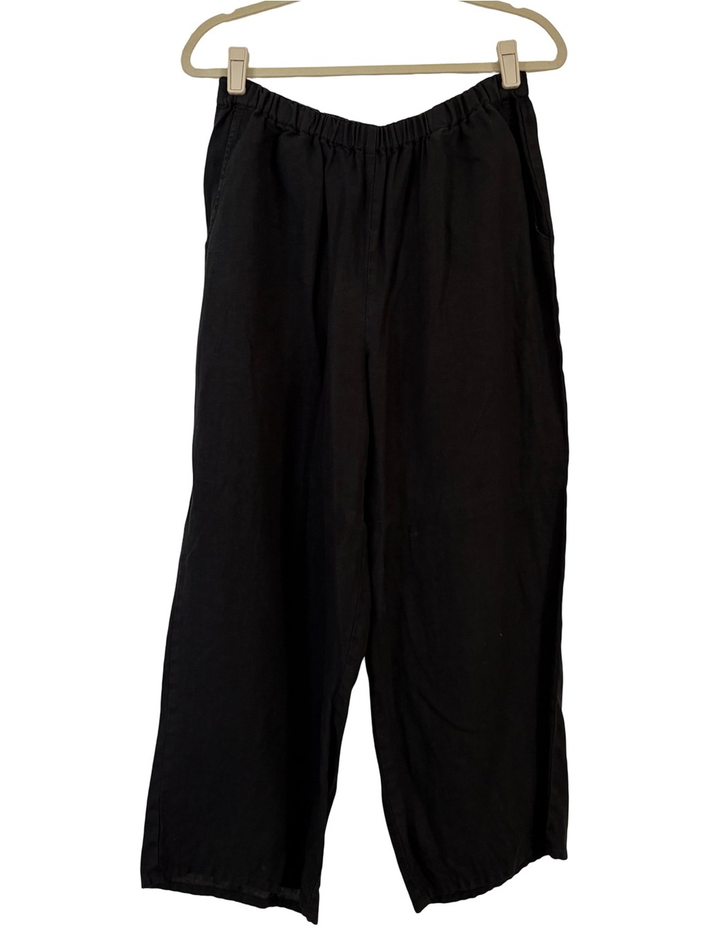 FLAX Linen Black High Rise Crop Wide Leg Pull On Pants Size Medium